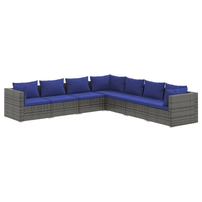 7-tlg. Garten-Lounge-Set mit Kissen Poly Rattan Grau
