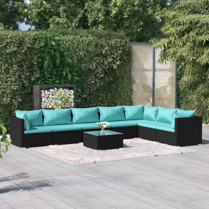 8-tlg. Garten-Lounge-Set mit Kissen Poly Rattan Schwarz