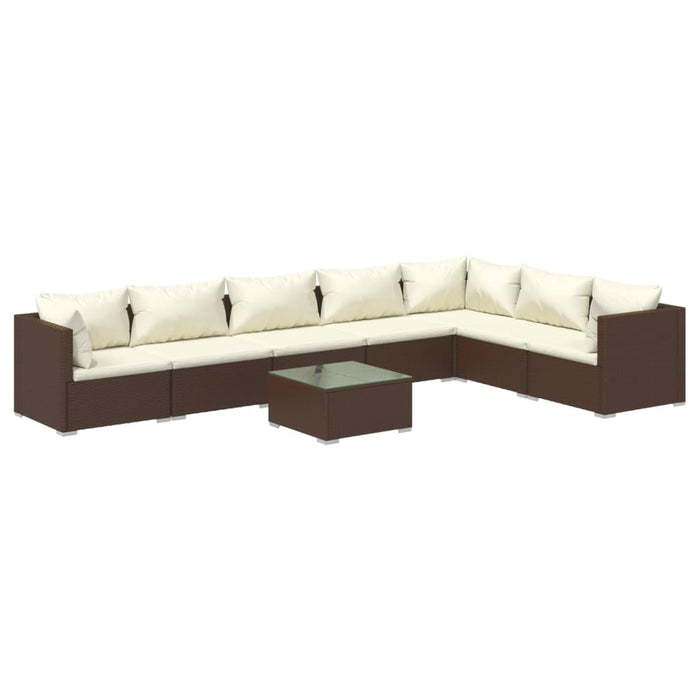 8-tlg. Garten-Lounge-Set mit Kissen Poly Rattan Braun