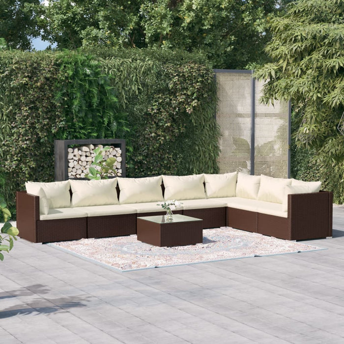 8-tlg. Garten-Lounge-Set mit Kissen Poly Rattan Braun