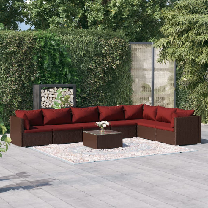 8-tlg. Garten-Lounge-Set mit Kissen Poly Rattan Braun