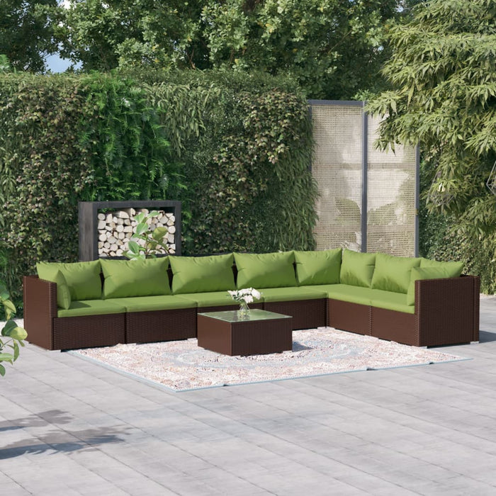 8-tlg. Garten-Lounge-Set mit Kissen Poly Rattan Braun