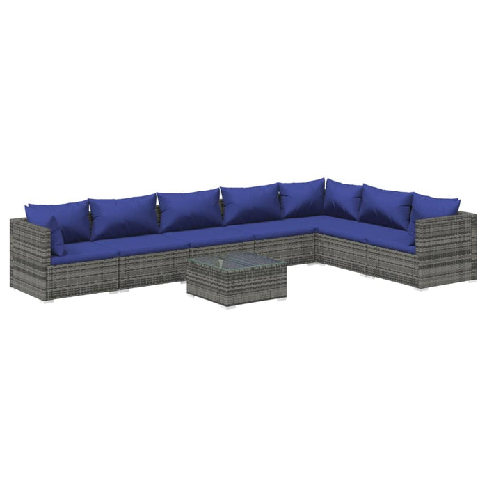 8-tlg. Garten-Lounge-Set mit Kissen Poly Rattan Grau