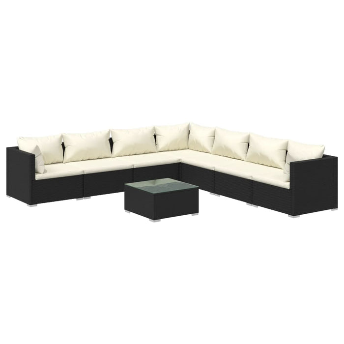 8-tlg. Garten-Lounge-Set mit Kissen Poly Rattan Schwarz