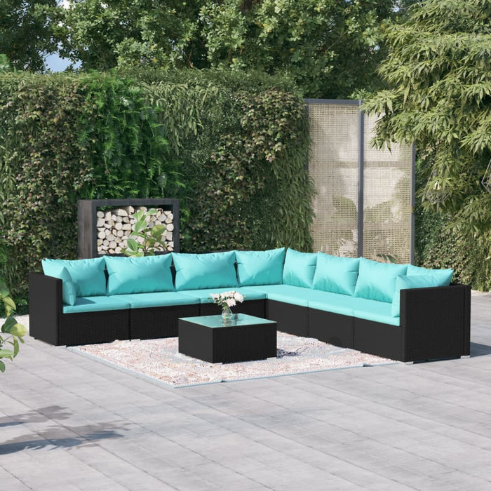 8-tlg. Garten-Lounge-Set mit Kissen Poly Rattan Schwarz