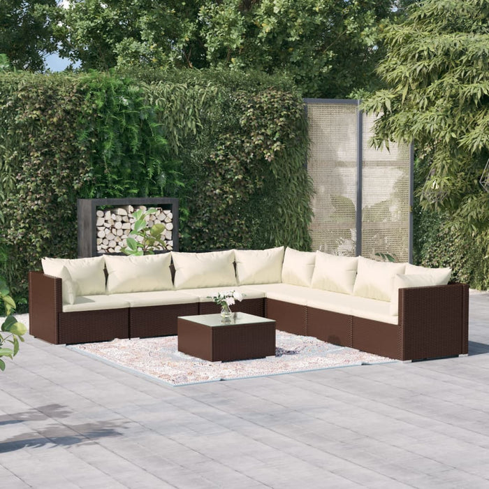 8-tlg. Garten-Lounge-Set mit Kissen Poly Rattan Braun