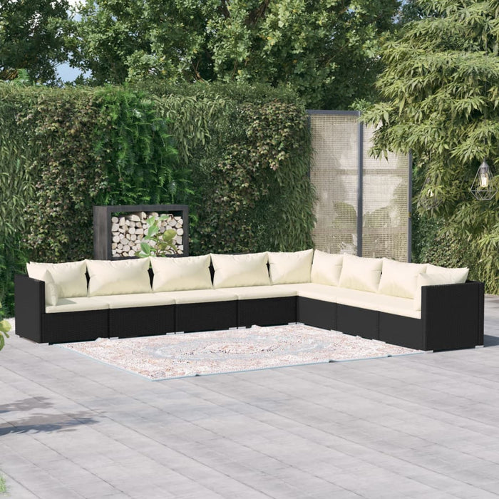 8-tlg. Garten-Lounge-Set mit Kissen Poly Rattan Schwarz