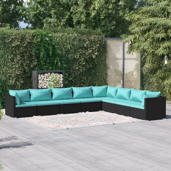 8-tlg. Garten-Lounge-Set mit Kissen Poly Rattan Schwarz