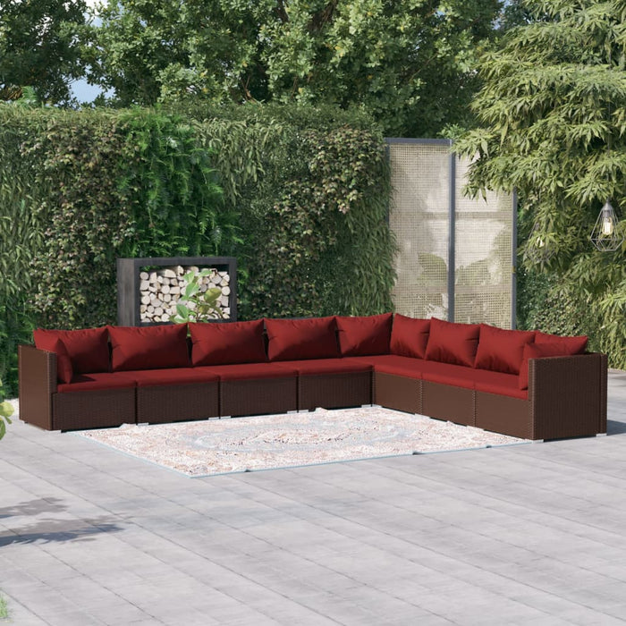 8-tlg. Garten-Lounge-Set mit Kissen Poly Rattan Braun