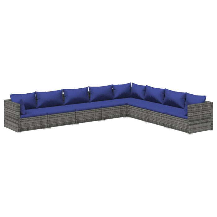 8-tlg. Garten-Lounge-Set mit Kissen Poly Rattan Grau