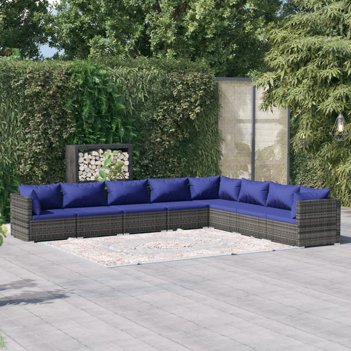 8-tlg. Garten-Lounge-Set mit Kissen Poly Rattan Grau