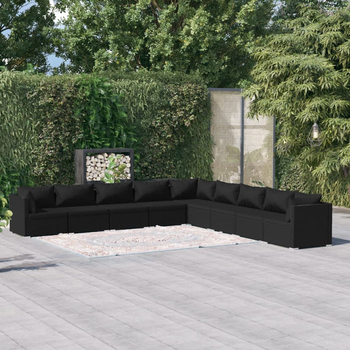 9-tlg. Garten-Lounge-Set mit Kissen Poly Rattan Schwarz