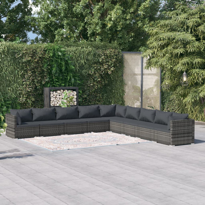 9-tlg. Garten-Lounge-Set mit Kissen Poly Rattan Grau