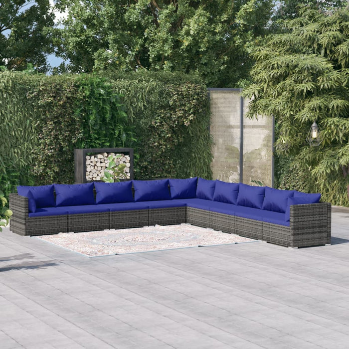 9-tlg. Garten-Lounge-Set mit Kissen Poly Rattan Grau