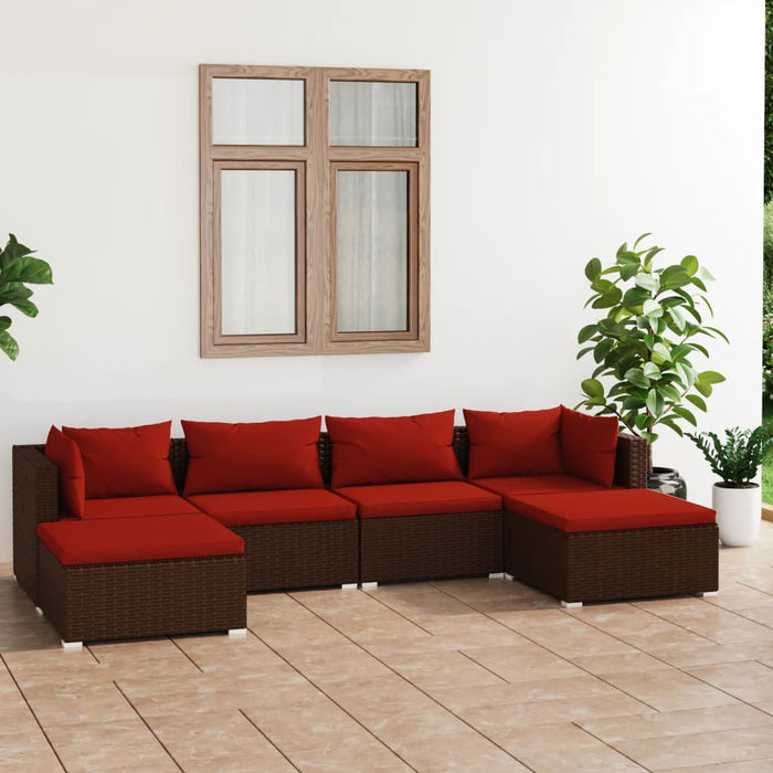 6-tlg. Garten-Lounge-Set mit Kissen Poly Rattan Braun