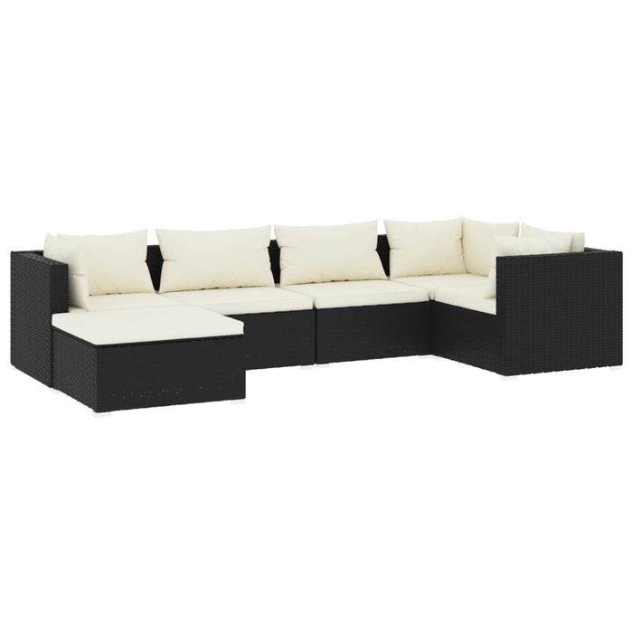 6-tlg. Garten-Lounge-Set mit Kissen Poly Rattan Schwarz