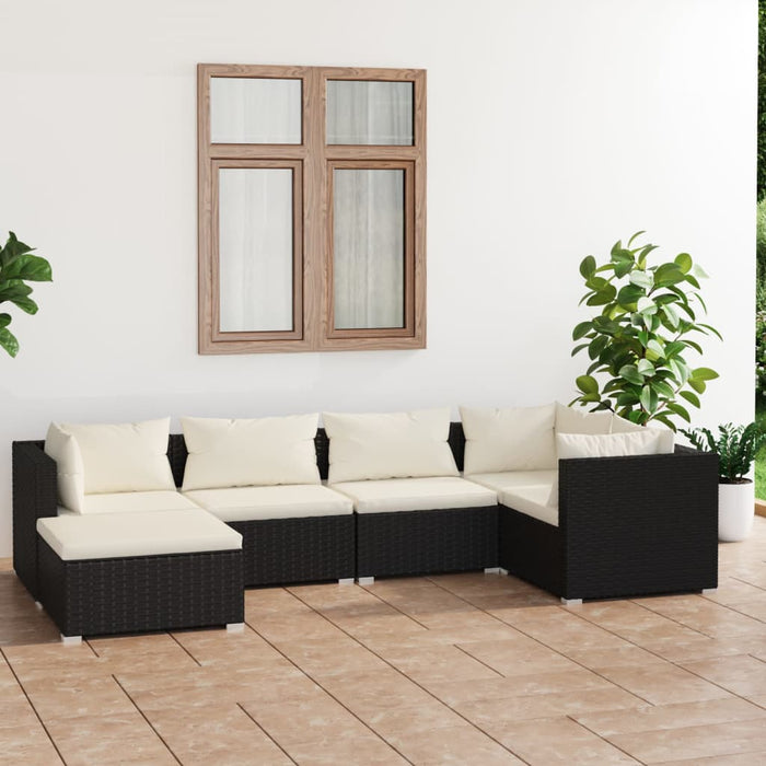 6-tlg. Garten-Lounge-Set mit Kissen Poly Rattan Schwarz