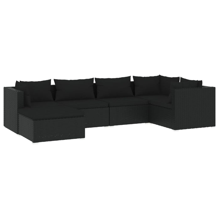 6-tlg. Garten-Lounge-Set mit Kissen Poly Rattan Schwarz