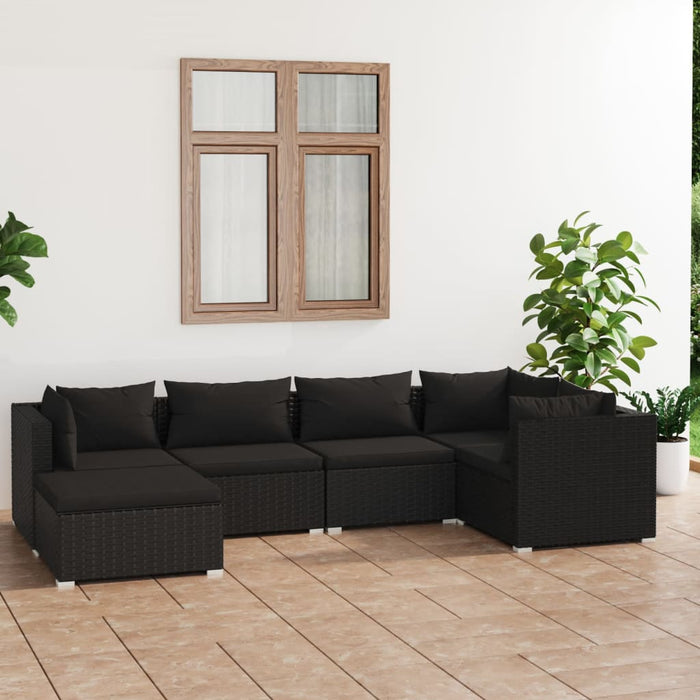 6-tlg. Garten-Lounge-Set mit Kissen Poly Rattan Schwarz