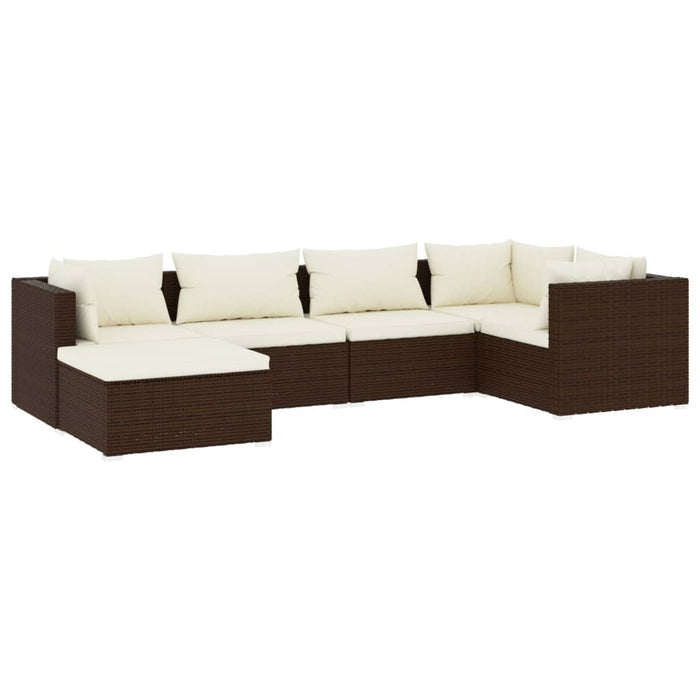6-tlg. Garten-Lounge-Set mit Kissen Poly Rattan Braun