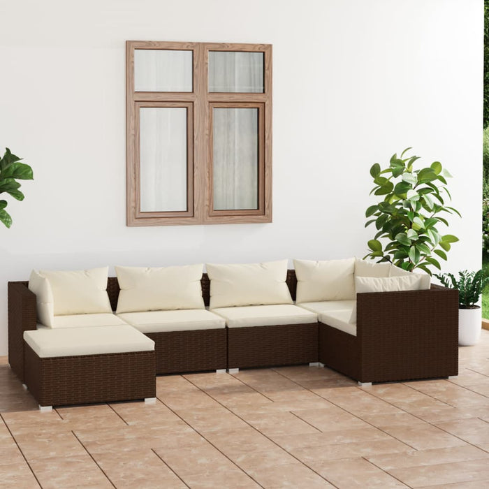 6-tlg. Garten-Lounge-Set mit Kissen Poly Rattan Braun