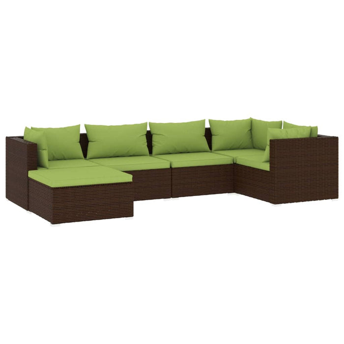 6-tlg. Garten-Lounge-Set mit Kissen Poly Rattan Braun