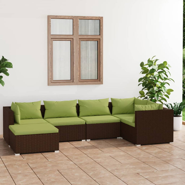 6-tlg. Garten-Lounge-Set mit Kissen Poly Rattan Braun