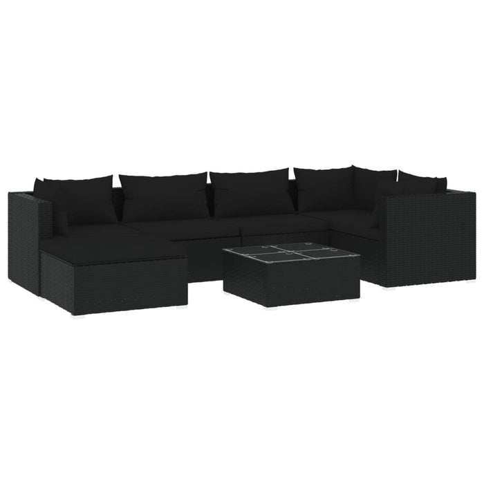 7-tlg. Garten-Lounge-Set mit Kissen Poly Rattan Schwarz