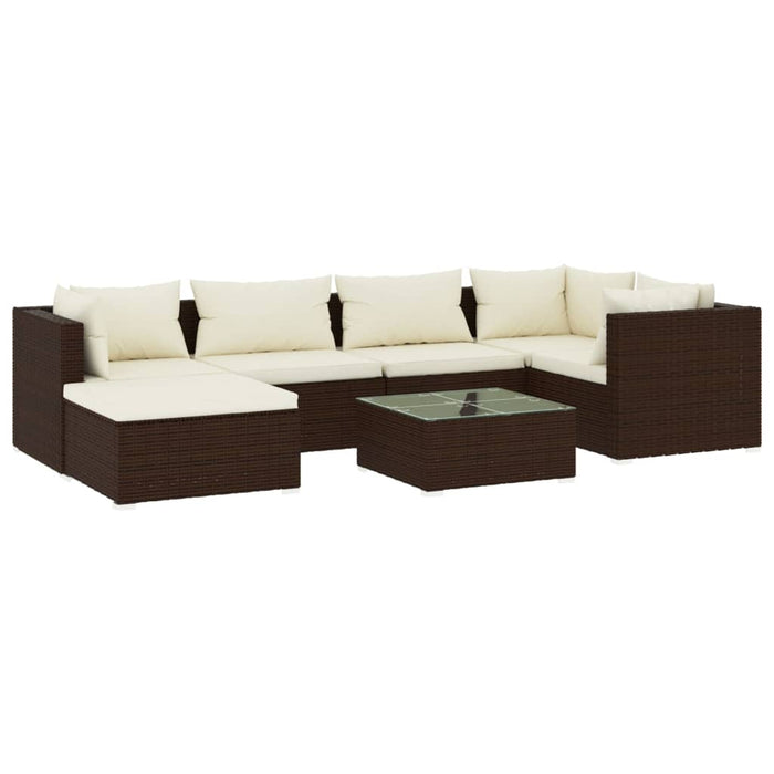 7-tlg. Garten-Lounge-Set mit Kissen Poly Rattan Braun
