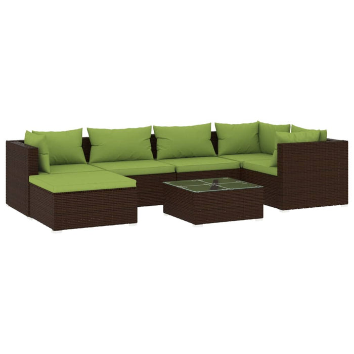 7-tlg. Garten-Lounge-Set mit Kissen Poly Rattan Braun
