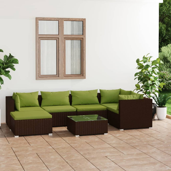 7-tlg. Garten-Lounge-Set mit Kissen Poly Rattan Braun