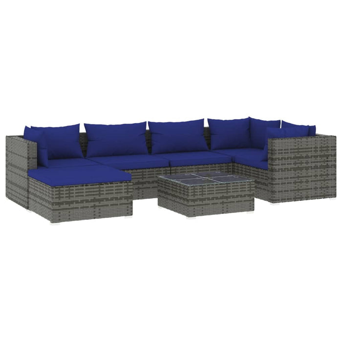 7-tlg. Garten-Lounge-Set mit Kissen Poly Rattan Grau
