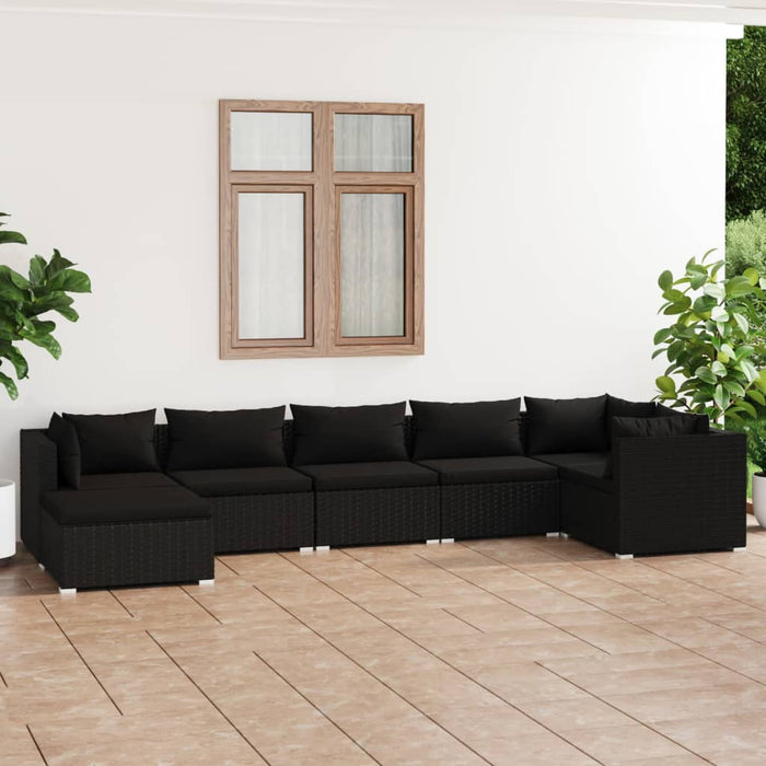 7-tlg. Garten-Lounge-Set mit Kissen Poly Rattan Schwarz