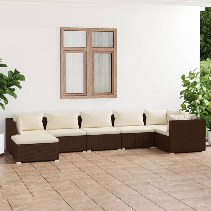 7-tlg. Garten-Lounge-Set mit Kissen Poly Rattan Braun
