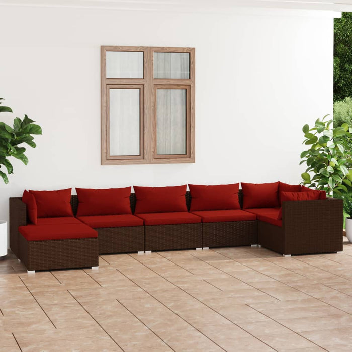 7-tlg. Garten-Lounge-Set mit Kissen Poly Rattan Braun