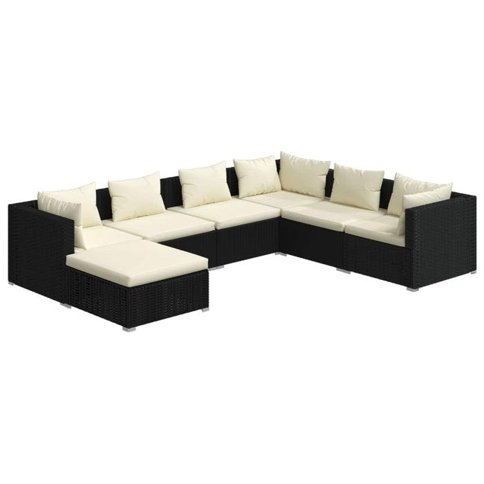 7-tlg. Garten-Lounge-Set mit Kissen Poly Rattan Schwarz