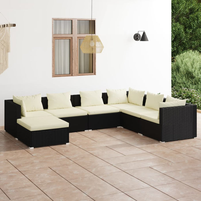 7-tlg. Garten-Lounge-Set mit Kissen Poly Rattan Schwarz