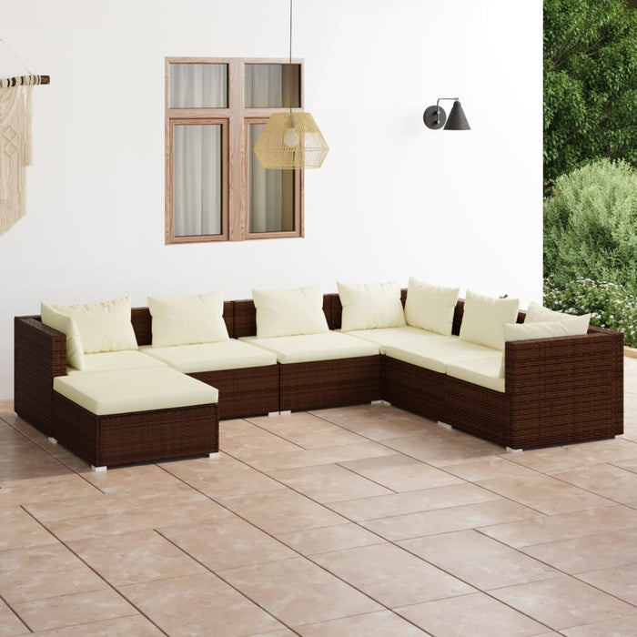 7-tlg. Garten-Lounge-Set mit Kissen Poly Rattan Braun