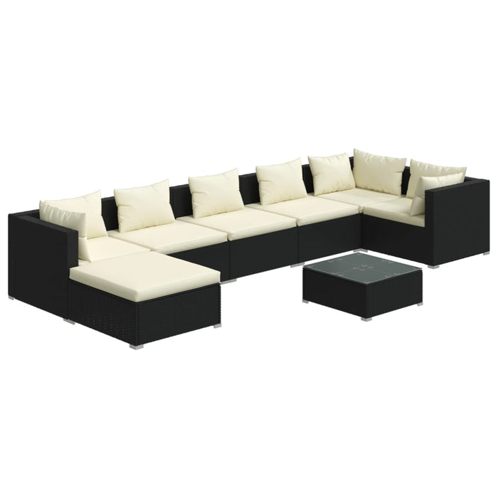 8-tlg. Garten-Lounge-Set mit Kissen Poly Rattan Schwarz