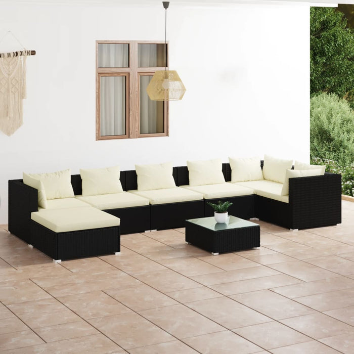8-tlg. Garten-Lounge-Set mit Kissen Poly Rattan Schwarz