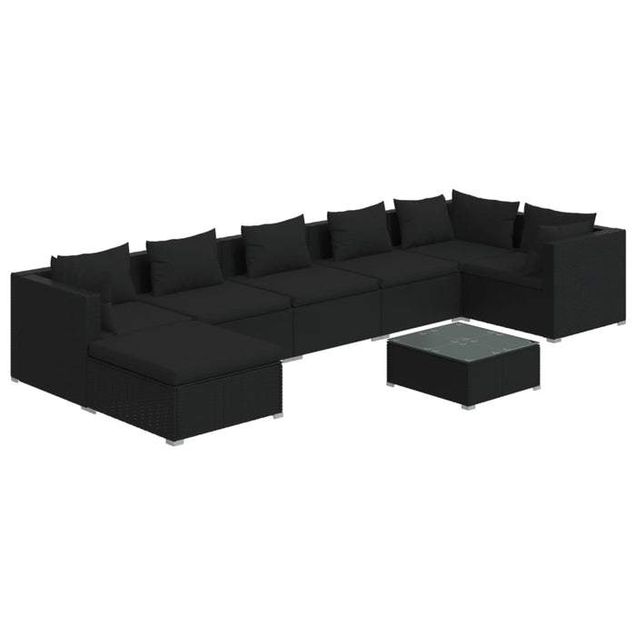 8-tlg. Garten-Lounge-Set mit Kissen Poly Rattan Schwarz