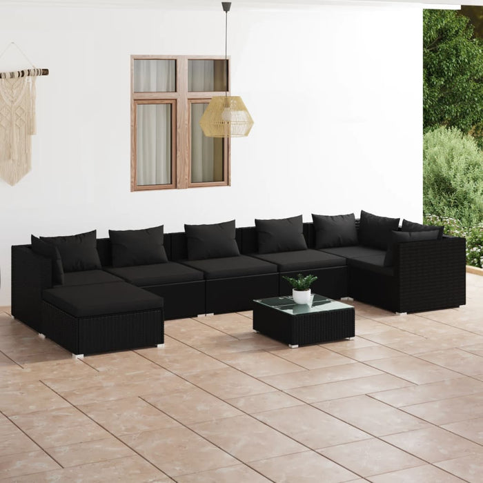 8-tlg. Garten-Lounge-Set mit Kissen Poly Rattan Schwarz