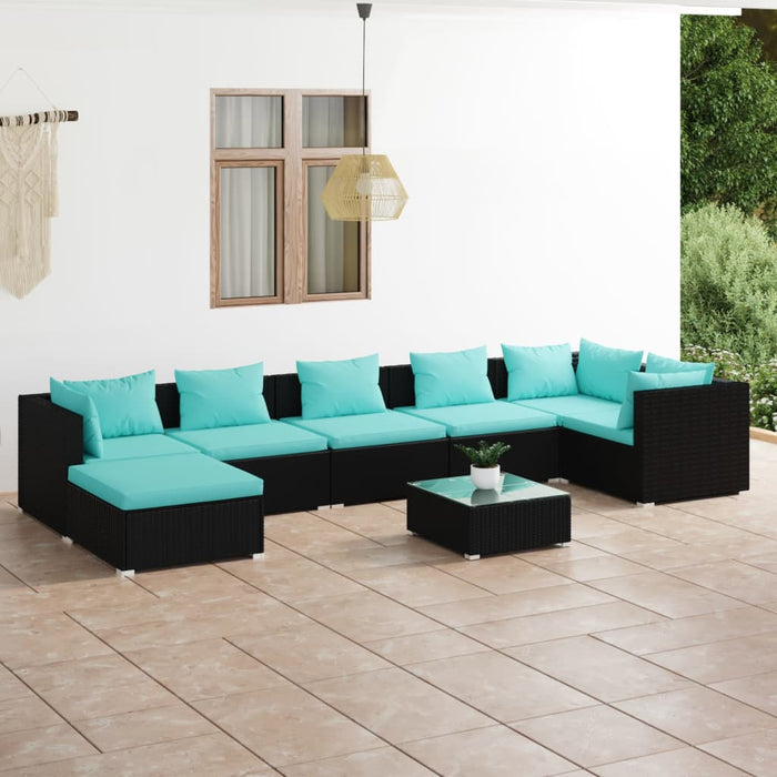8-tlg. Garten-Lounge-Set mit Kissen Poly Rattan Schwarz