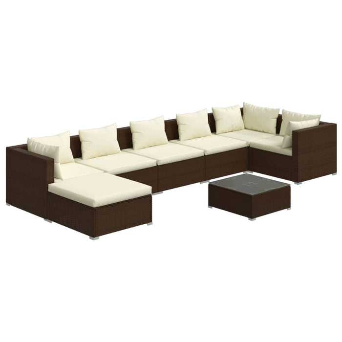 8-tlg. Garten-Lounge-Set mit Kissen Poly Rattan Braun