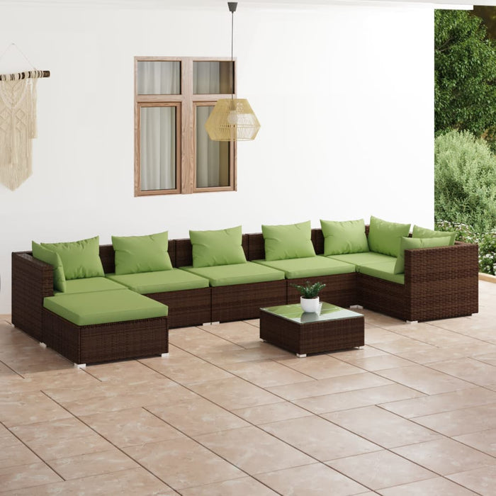 8-tlg. Garten-Lounge-Set mit Kissen Poly Rattan Braun