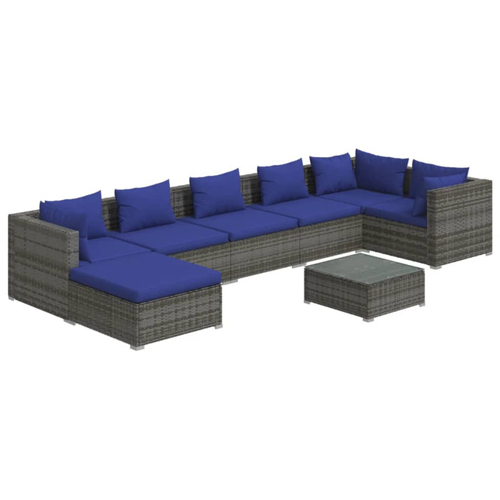 8-tlg. Garten-Lounge-Set mit Kissen Poly Rattan Grau