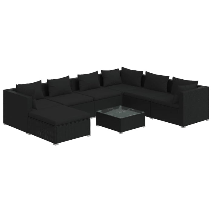 8-tlg. Garten-Lounge-Set mit Kissen Poly Rattan Schwarz