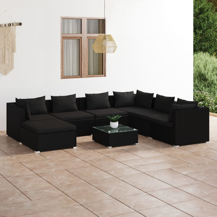 8-tlg. Garten-Lounge-Set mit Kissen Poly Rattan Schwarz