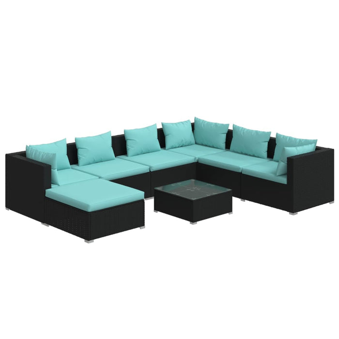 8-tlg. Garten-Lounge-Set mit Kissen Poly Rattan Schwarz