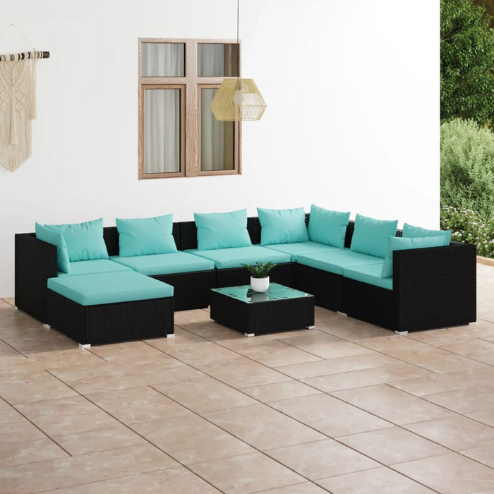 8-tlg. Garten-Lounge-Set mit Kissen Poly Rattan Schwarz